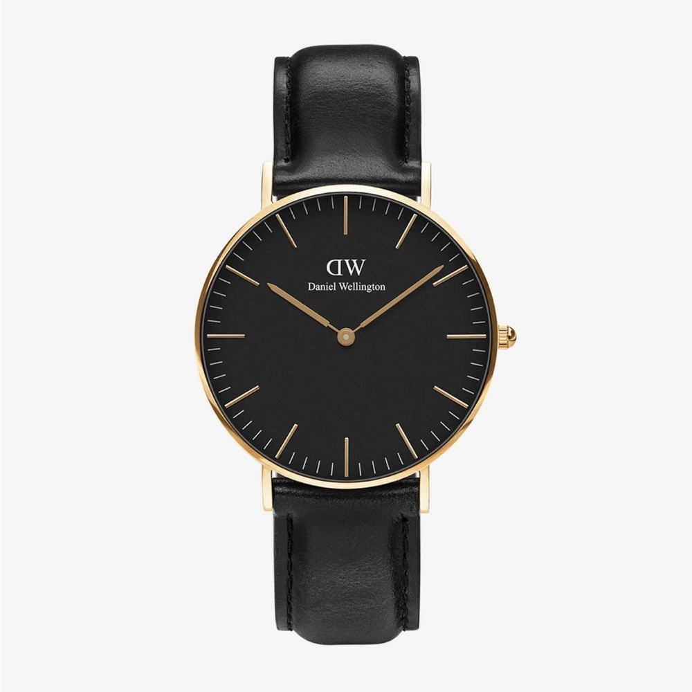 Daniel Wellington Black Dial Gold Case Black Leather Watch